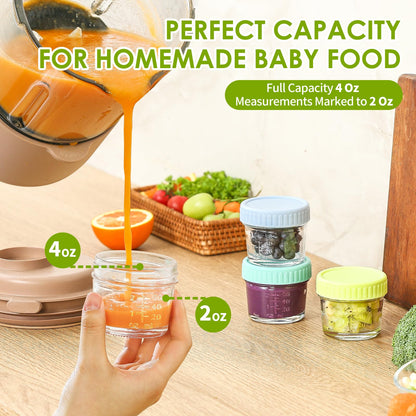 DRKIO 20 Pack Glass Baby Food Storage Containers 4 Oz Baby Food Jars with Lids Baby Food Maker Microwave Dishwasher Freezer Safe 100% Leak-Proof BPA Free