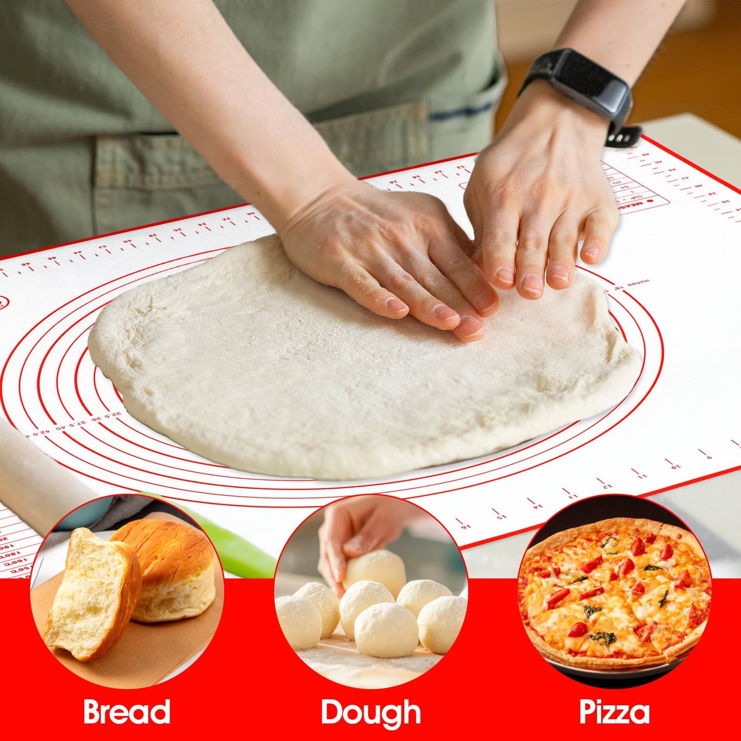 2 Pcs 32x24" Extra Large Dough Mat Silicone Baking Mats for Rolling Pastry Kneading Sheet Sourdough Bread Baking Supplies (Red)