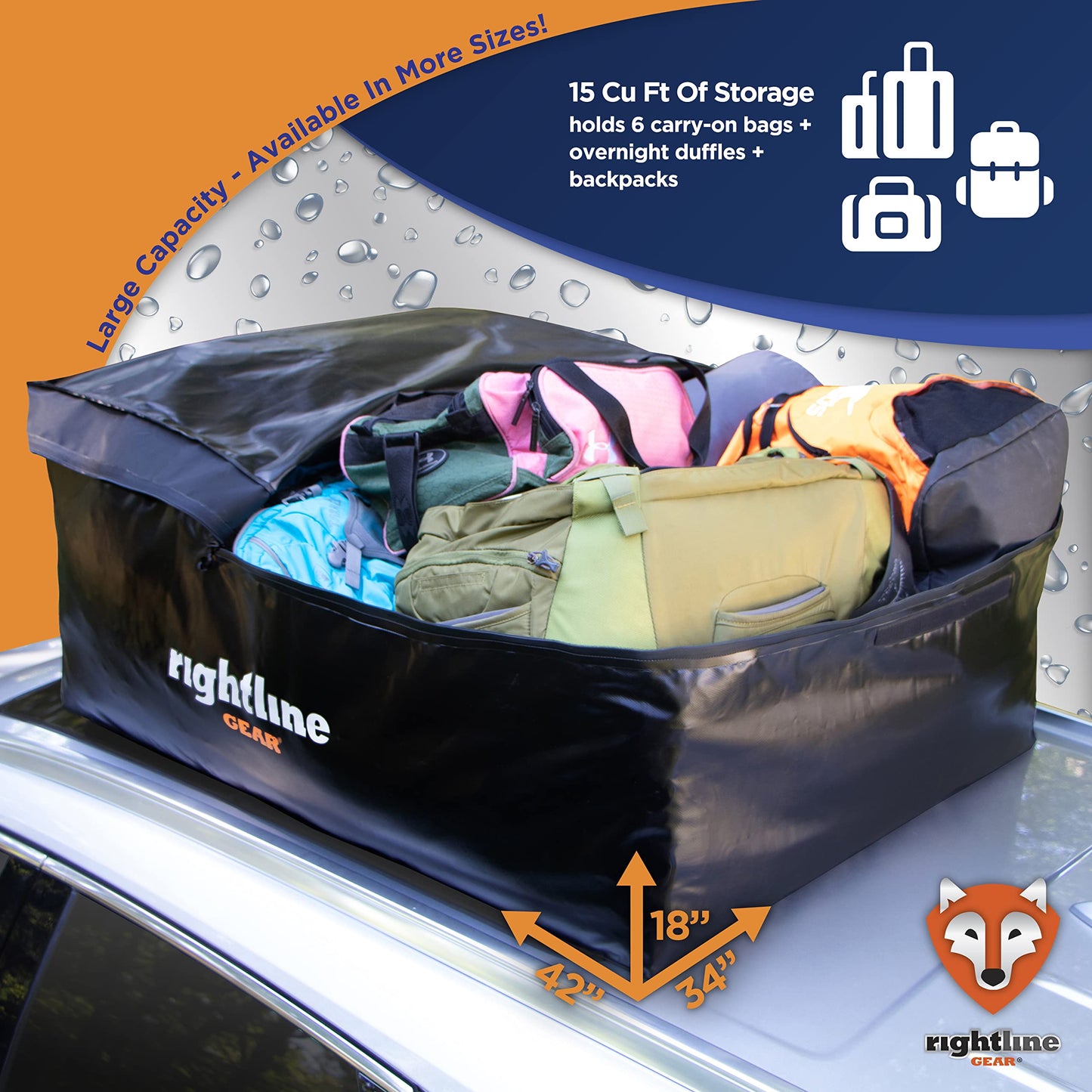 Rightline Gear Sport Jr Waterproof Rooftop Cargo Carrier for Top of Vehicle, Attaches With or Without Roof Rack, 10 Cubic Feet, Black