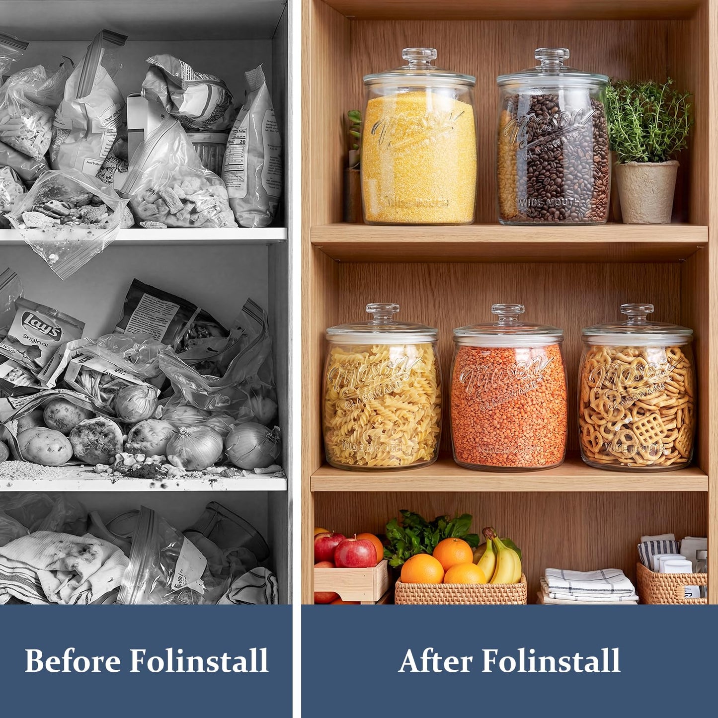 Folinstall Half Gallon Glass Cookie Jar, Food Storage Container, Wide Mouth Glass Storage Jar with Lid, 64 oz, Sourdough Starter, and Laundry Room Storage & Pantry