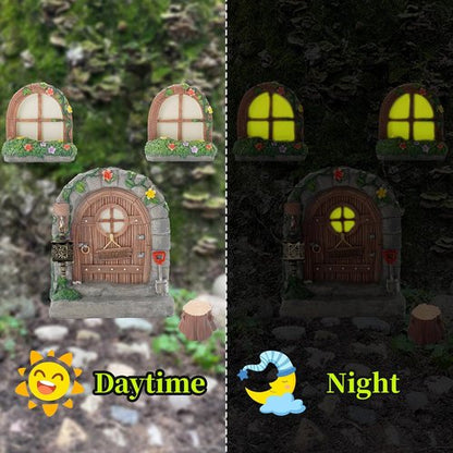 Exasinine Fairy Door Set - 6 Pcs Glow in The Dark Miniature Garden Accessories | Outdoor Decor with Lanterns