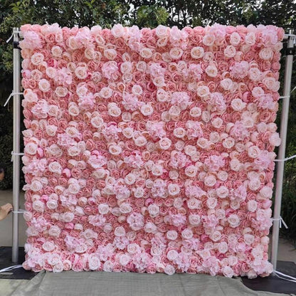 Artificial Flower Wall Backdrop Panels,Pink Rose Hydrangea Handmade Romantic Large Fabric-Based 3D Simulated Flower Wall Background Wall,Wedding Decoration Props Decorative Co,3m*3m/10*10FT