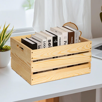 WDECORHOMT 3 Packs Unfinished Pine Wooden Crate (17x13x8.9 Inches), DIY Wooden Storage Crate with Handles, Easy-Assemble Pine Milk Crates Style Organizer for Home/Office/Farmhouse Decor (3)