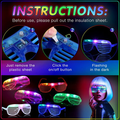60 Set Party Hats Glasses Including 30 Neon Animal Print Plastic Hats and 30 Flashing LED Light up Glasses for Adult Birthday Bachelorette Party Props