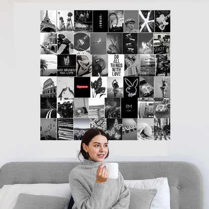 Michgar Black and White Collage kit pictures for wall decor,50 Set 4''x6''Prints Black and White collage kit Room asthetic images for Girls and Teen Boys.
