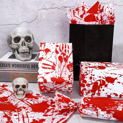 AnyDesign Halloween Bloody Tissue Paper Bloody Handprint Ghost Pumpkin Gift Wrapping Paper Horror Wrap Tissue Paper for Gift Wrapping Halloween Birthday Party Favor, 13.8 x 19.7 Inch, 60 Sheet