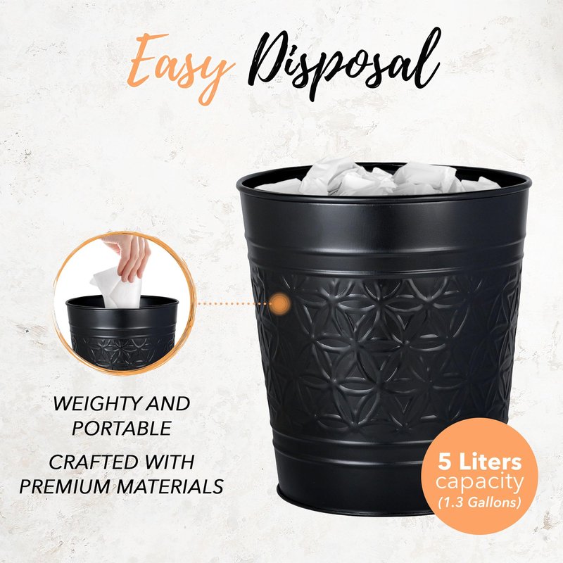 Autumn Alley Handcrafted Black Farmhouse Bathroom Trash Can and Toilet Bowl Brush with Holder Set - Metal Black Bathroom Accessories Set for Classic Bathroom Décor
