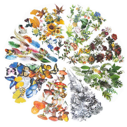 Imeepa Scrapbooking Stickers 480Pcs Plants Stickers, 8 Series Nature Theme, Flowers Mushroom Butterfly Feather Stickers for Scrapbook Journaling DIY Crafts Planners Art