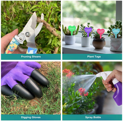 Tbltaca Garden Tool Set, Stainless Steel Heavy Duty Gardening Tools 30 PCS w/Floral Print, Trowel Rake Weeder Pruner Shears Sprayer Digging Claw Gloves, Ideal Gardening Set for Women