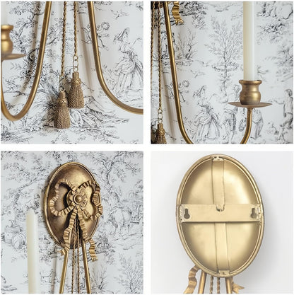 TerkCo Long Gold Wall Candle Sconces Wall Decor Set of 2,Metal Antique Wall Mounted Candleholders, Wall Decoration for Living Room,Dining Room, Bedroom （No Candle）(Gold 3)