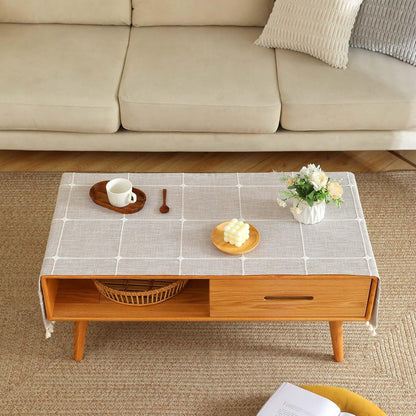 20x64 Inch SIELUNO Rustic Farmhouse Rectangle Coffee Table Cover - Cotton Linen Waterproof Cloth With Pockets