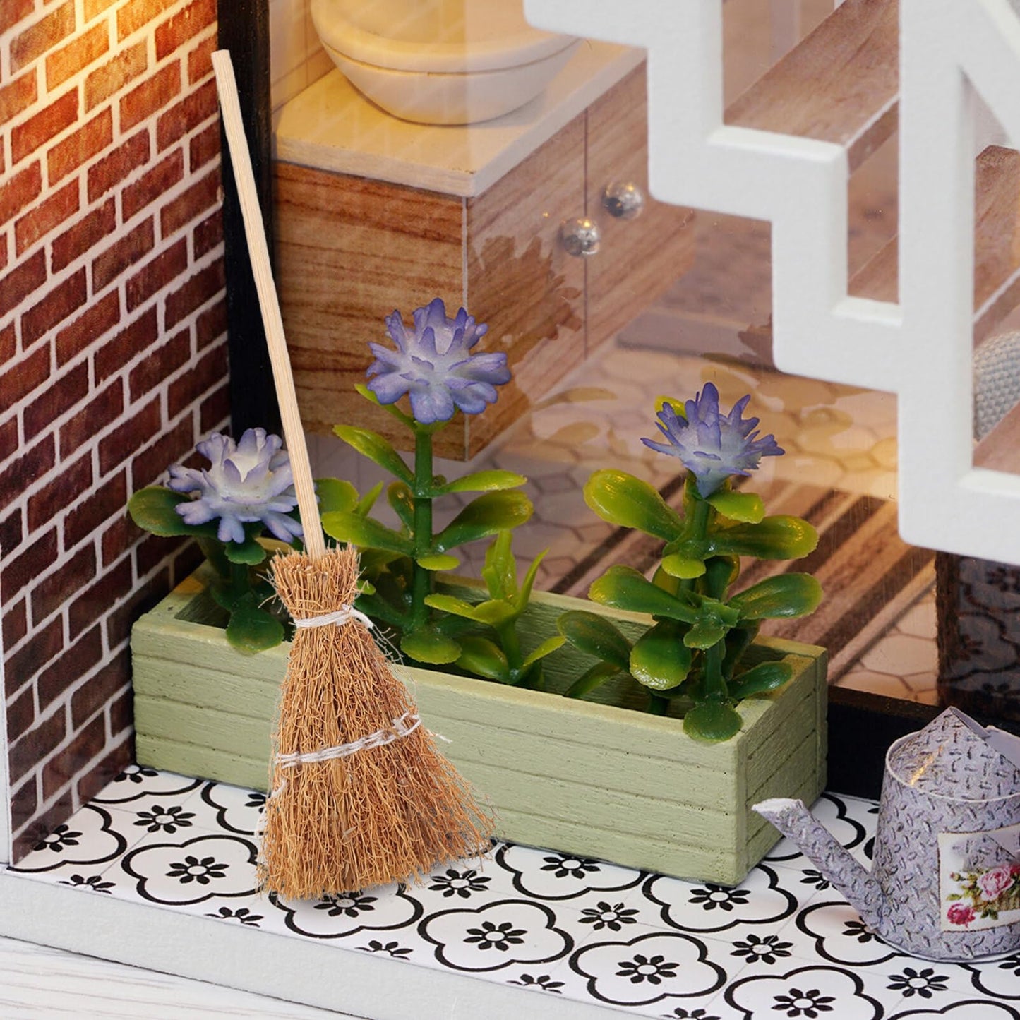 Mini Witch Broom Hanging Decoration 5.5 Inch Straw Broomstick Ornament for Halloween and Christmas Dollhouse Accessories