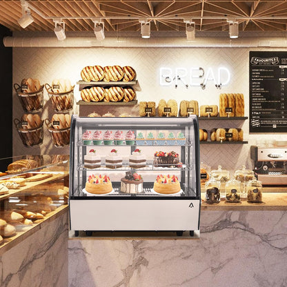 Refrigerated Display Case Countertop 4.2 Cu. Ft Commercial Display Refrigerator, Pastry Refrigerator w/LED Light Air-cooling Automatic Defrost Rear Sliding Door for Cafe Restaurant Countertop/Floor