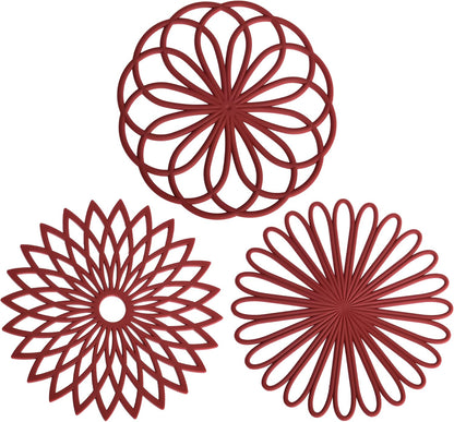 Smithcraft Silicone Trivets for Hot Dishes, Heat Resistant Mats for Kitchen Decor, Round Trivets Set of 3, Merlot Red