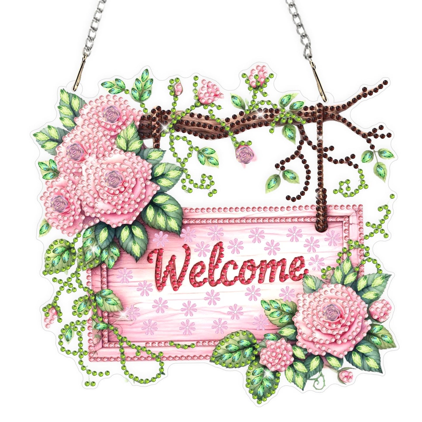 Roses Flower Diamond Art Hanging Ornaments Kits for Adults, Spring Diamond Painting Pendant Kits, DIY Acrylic 5D Special Shaped Crystal Gem Art Painting Ornament for Home Wall Decor Gift 8x8 Inch