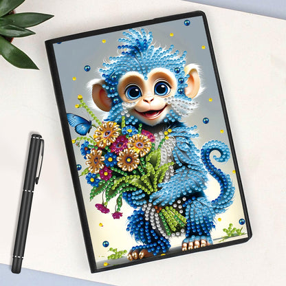 JISHSHAY Diamond Painting Notebook Journal Monkey Diamond Art Note Book Animal Gem Art Sketchbook Mosaic Kits for Adults Diary Gem Painting Leather Journal with Special Shaped Drills 5.7×8.26in