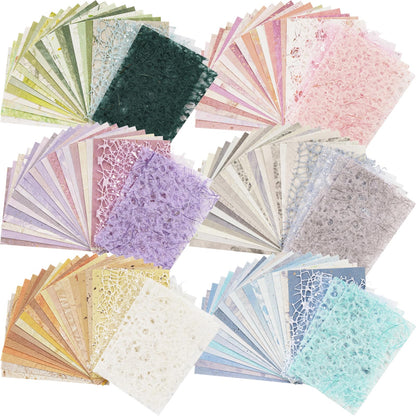 156 Sheets Scrapbook Paper and Mesh Fabric Assorted Set - 6 Pack Mixed Special Textured Paper for Scrapbooking Kit Junk Journal Supplies Planner Mixed Media Collage Card Making Materials 3.9x5.5 Inch