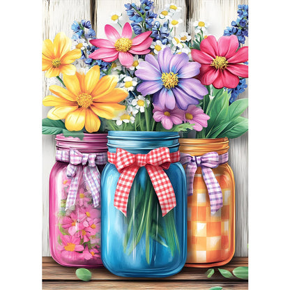 MXJSUA DIY Flowers Diamond Painting Kits for Adults, Floral Jars Diamond Gem Art Painting for Beginners, Diamond Picture with Full Round Drill Dots Craft Set Gift, 12 * 16 Inch