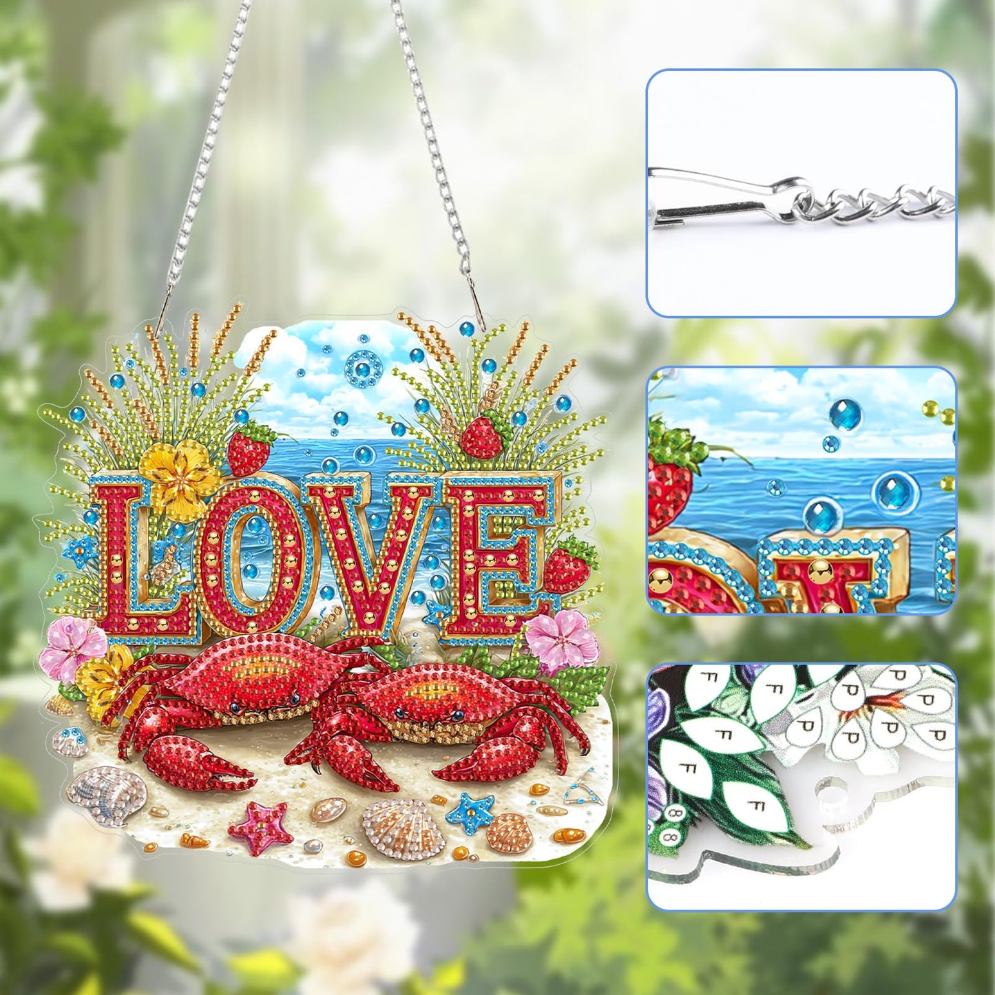 Lxmsja DIY Two Red Crabs Diamond Painting Hanging Ornament, Double-Sided Acrylic Ocean Diamond Art Kit, Special Shaped Suncatcher Hanging Pendant Window Art Kit