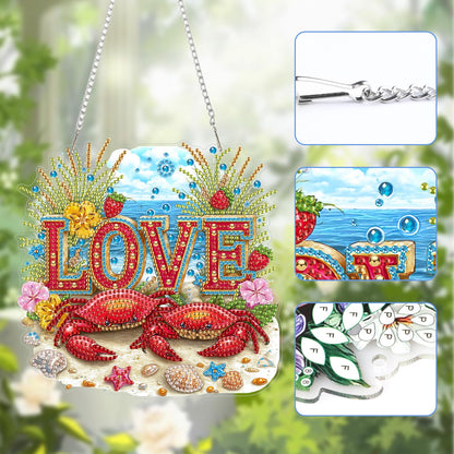 Lxmsja DIY Two Red Crabs Diamond Painting Hanging Ornament, Double-Sided Acrylic Ocean Diamond Art Kit, Special Shaped Suncatcher Hanging Pendant Window Art Kit