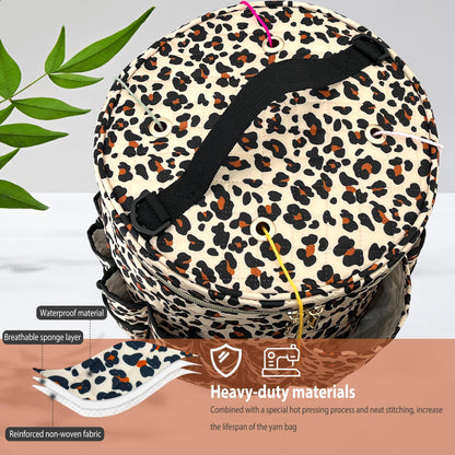 GuirCygne Crochet Bag Organizer – Durable & Heavy Duty Yarn Storage, Spacious 6L Knitting Bag for Crafters and Beginners, Easy-to-Use Leopard