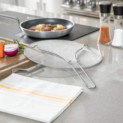 Restaurantware Splatter Screen 1 Count 13" Fine Mesh Cover Stainless Steel Splatter Guard with Resting Feet Cooking Protector for Frying Pan, Cooking Pots, Saute, Grease and Oil, Kitchen Tool