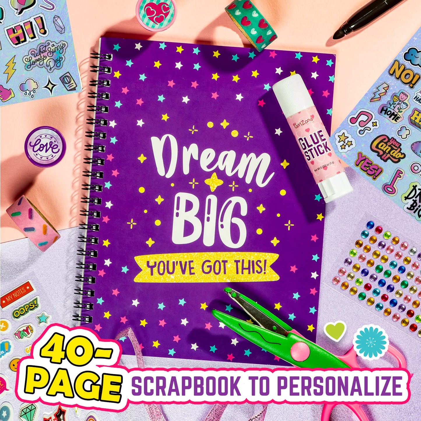 GirlZone Ultimate Collage Scrapbook Kit, Includes Scrapbook Stickers and Fun Scrapbook Accessories to Make an Amazing 40-Page Photo Album Scrapbook, Perfect for Valentine Gifts