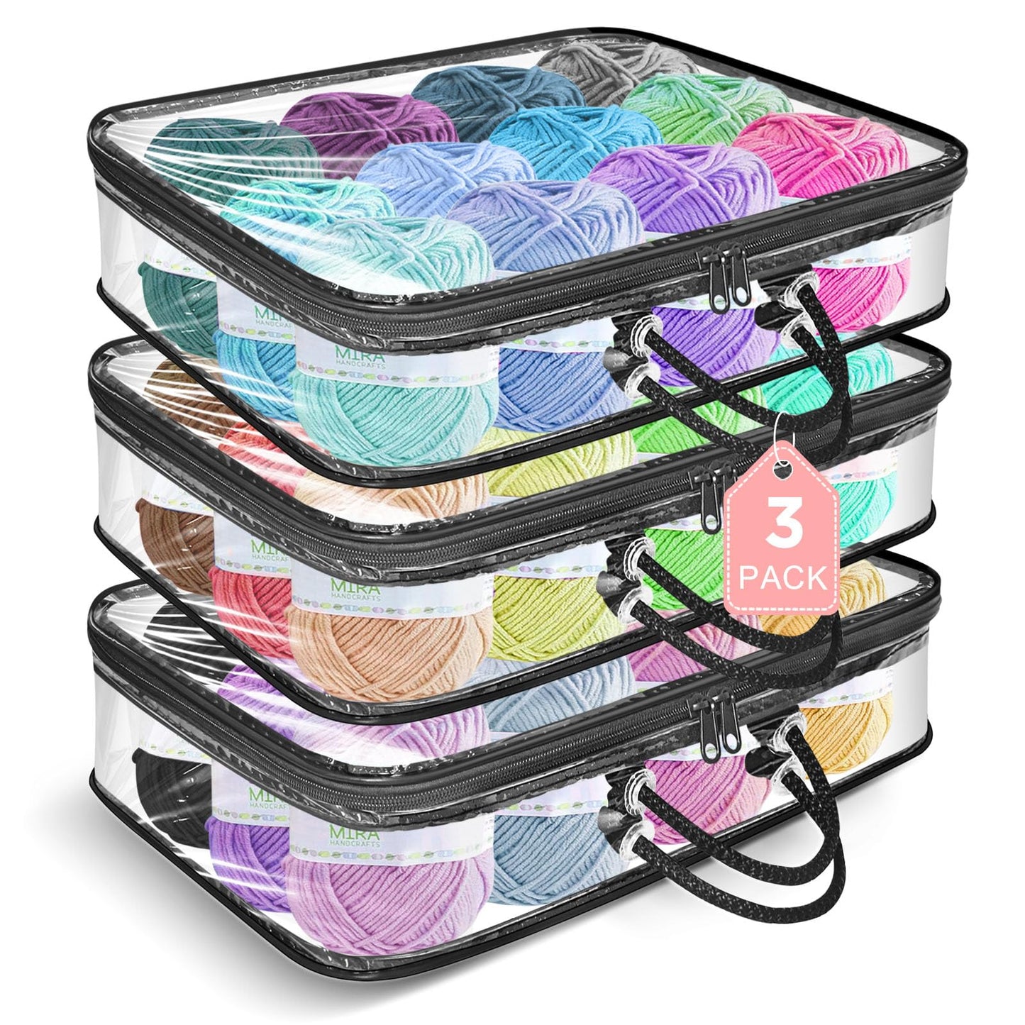 Yarn Storage Bags 3 Pack, Clear Yarn Storage Organizer 12x16x4 Inches