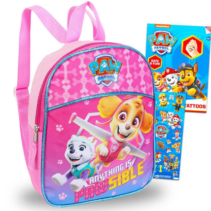 Paw Patrol Backpack for Girls ~ 3 Pc Bundle With Premium 11" Skye Mini School Bag for Toddlers with Stickers and Tattoos School Supplies