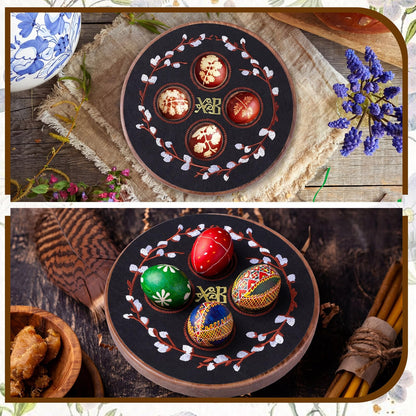 Vicenpal Greek Orthodox Easter Egg Holder Wooden Decorative Easter Egg Display Stand with Xb Embroidery Floral Pascha Patch Serving Tray Greek Pedestal Ukrainian Religious Gift for Orthodox Home Decor