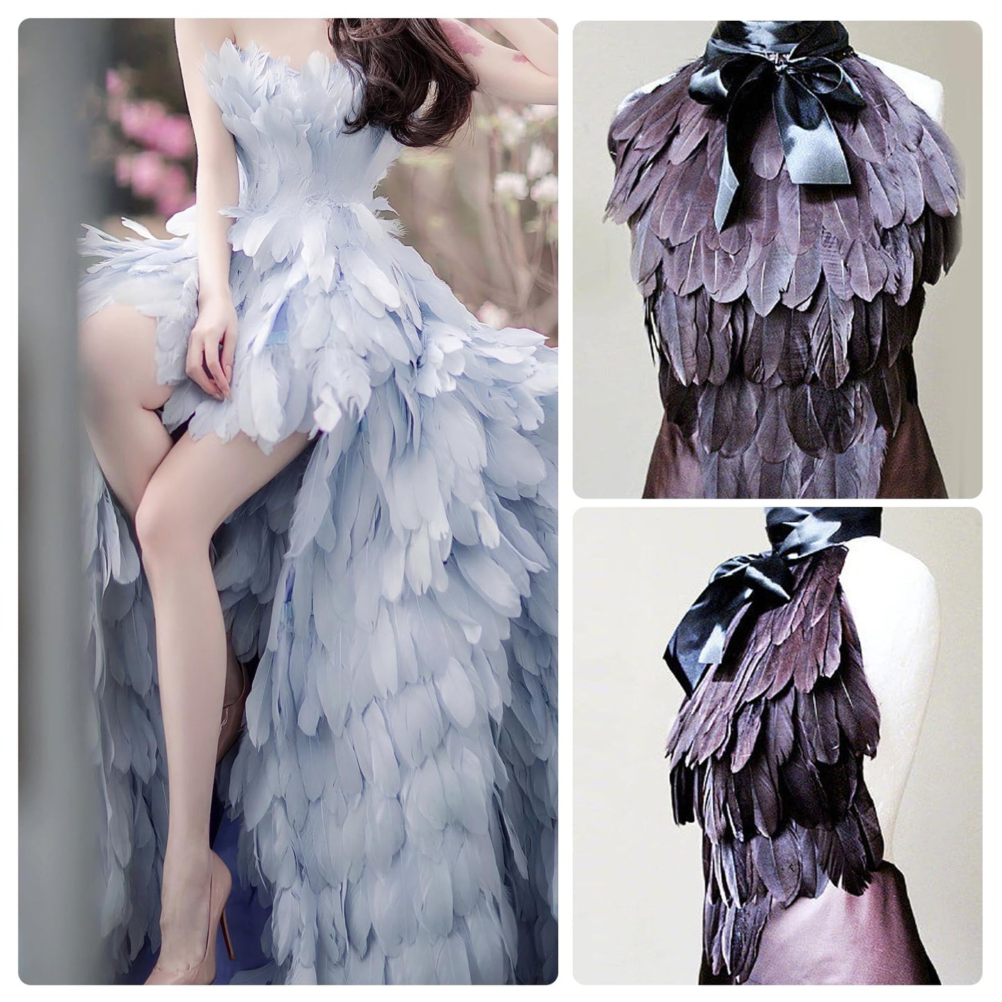 MAOFENG 2 Yards Natural Goose Feathers Trim Sewing Fringe Fashion Dress Sewing 6-8inch for DIY Handicrafts Costumes Decoration,Mixed
