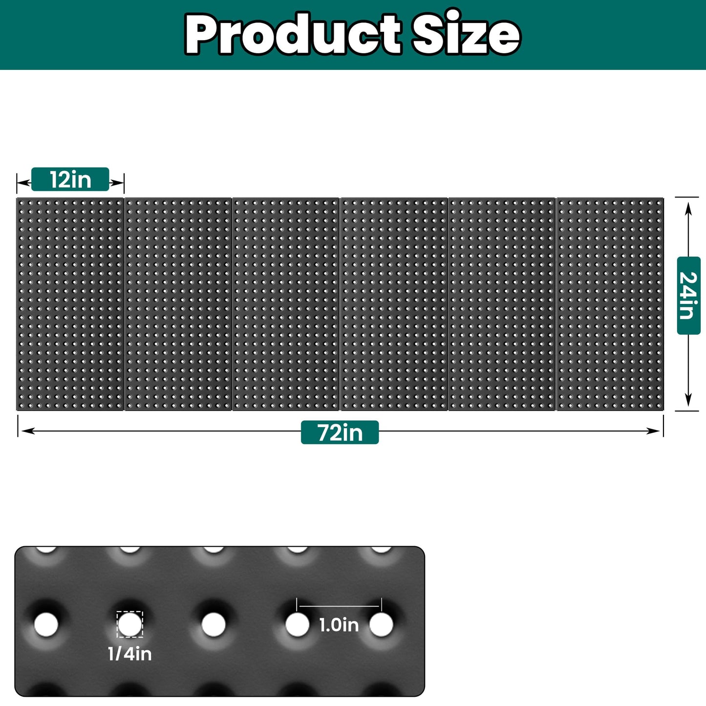 EVERHANGER Metal Pegboard Panels 24" x 12", Heavy Duty Steel Peg Boards for Garage, Pegboard Wall Organizer for Tool Storage and Organization, Black, 6 Pack