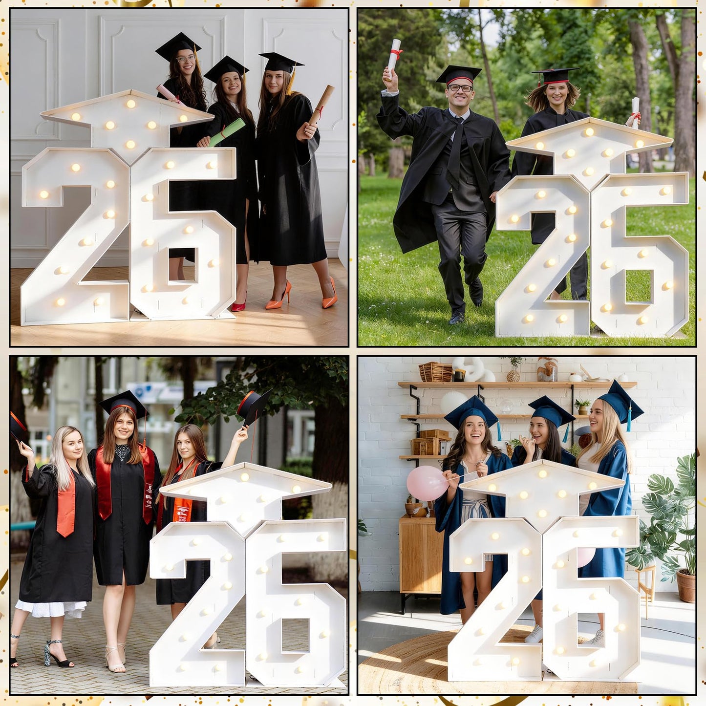 Froova 26 Light Up Numbers Marquee 4.3 FT for 2026 Graduation Decorations Graduation Cap White Large Mosaic Number Lights Sign Cardboard Pre-Cut Frame for Class of 2026 High School College Grad Party