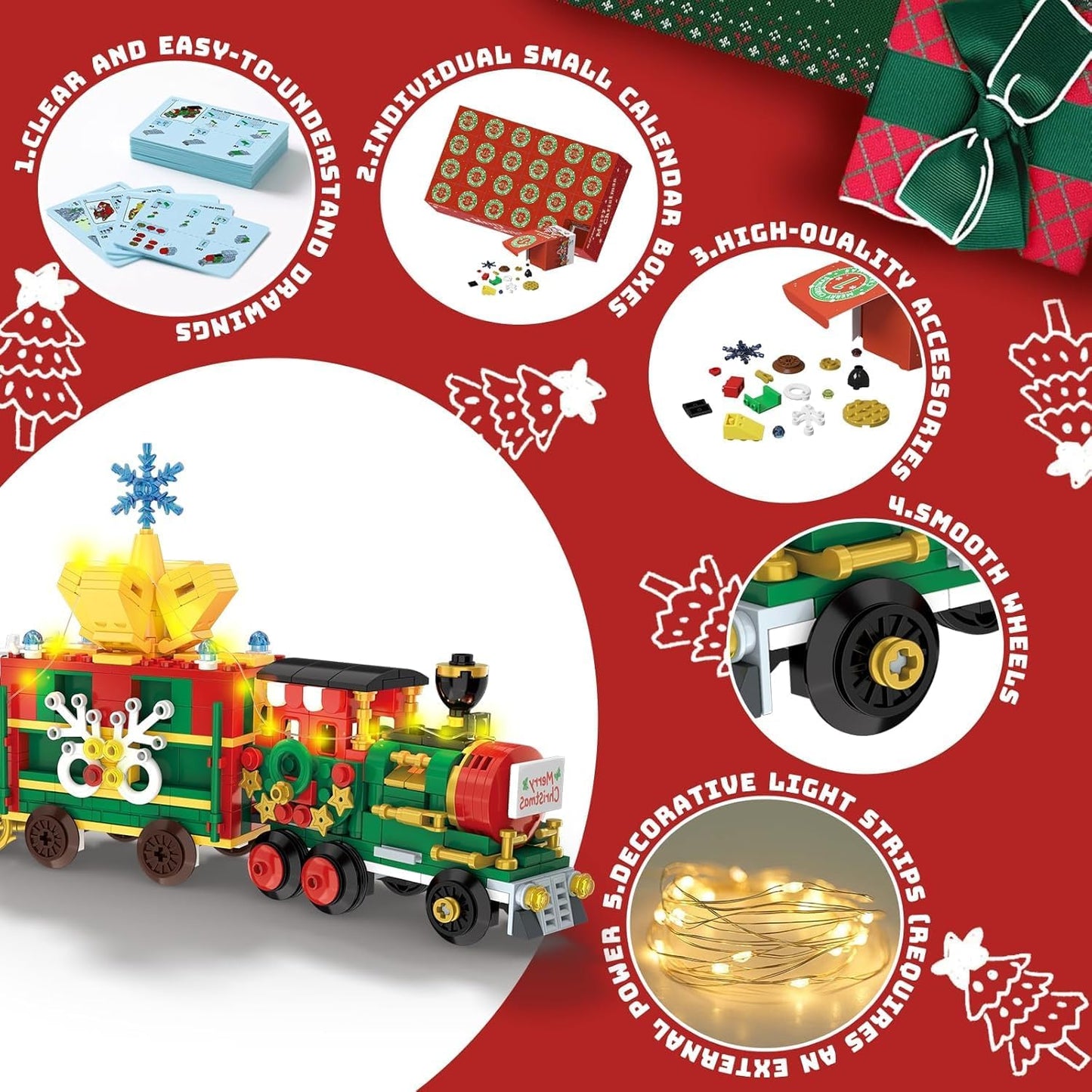 2025 Set, 24 Countdown 6+ Advent Calendar Train Building Blocks Days Surprise Christmas Calendars Toy Building Blocks