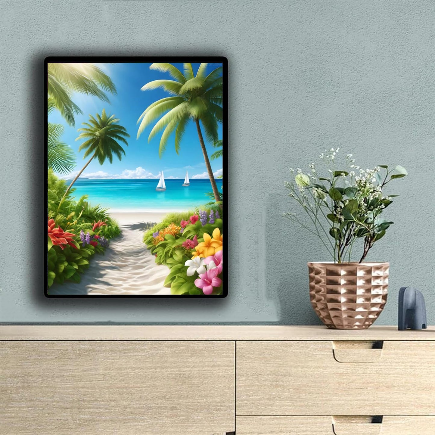 Beach Diamond Art Kits for Adults, 5D Diamond Painting for Adults Beginners DIY Round Full Drill Gem Art Kit for Home Leisure and Decoration 12x16inch/30x40cm
