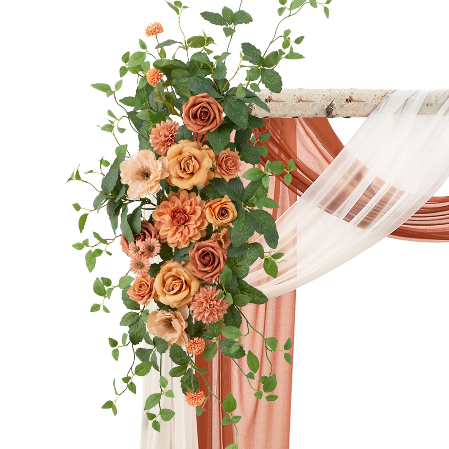 Fsslower Artificial Wedding Arch Flowers Kit(Pack of 4), 2 Pcs Floral Arrangement with 2 Pcs Fabric Drap for Arch Decorations Wedding Decor Ceremony Arbor Reception Backdrop（Terracotta）