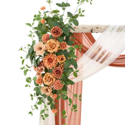 Fsslower Artificial Wedding Arch Flowers Kit(Pack of 4), 2 Pcs Floral Arrangement with 2 Pcs Fabric Drap for Arch Decorations Wedding Decor Ceremony Arbor Reception Backdrop（Terracotta）