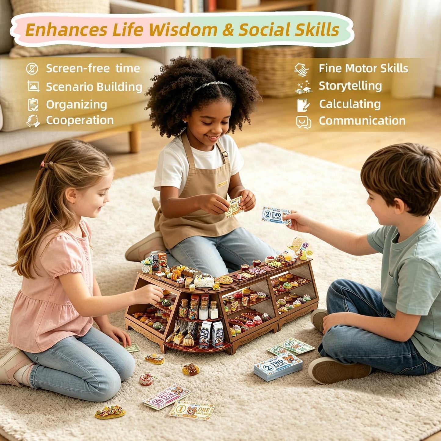 iLAND Fun Craft Kits for Kids Cute Clay Bakery Shop DIY Set, Creative Kids Toys Girls 6-8-10, 1:6 Scale Miniature Food Toys fit Doll Figure 9-12”, New Best Christmas Birthday Gift for Girls Age 7 9 11