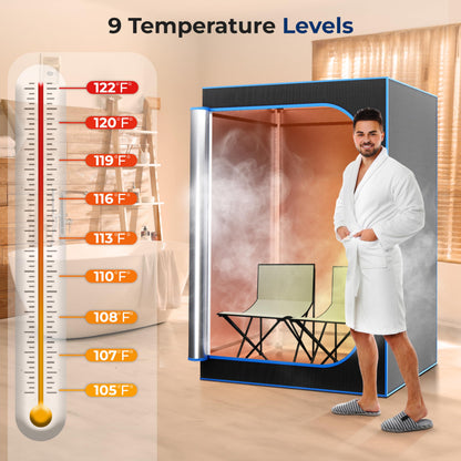 SereneLife Portable Sauna for Home, 2-Person Steam Sauna Tent with 4L Steamer, 2 Foldable Sauna Chairs, Remote Control for in-Home Spa Rejuvenation, 71"x47" (Black)