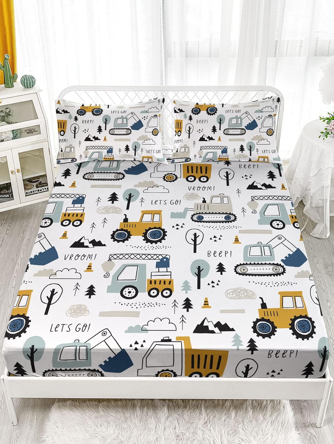 Datura home Set 4Pcs Set 1 1 2 Woodland Construction Sheets for Kids,Cartoon Excavator Truck Lifter Print Sheet