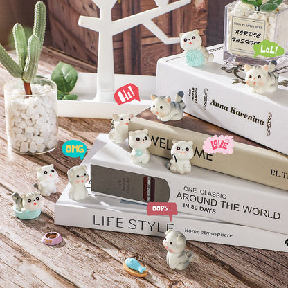 14 Pcs Cat Figurines Cute Miniature Figures Mini Cat Cake Toppers Moss Landscape Waterproof Resin Kitten Garden Miniature Terrarium Figurines for Garden Home Party Cake Decor Supplies (Gray)