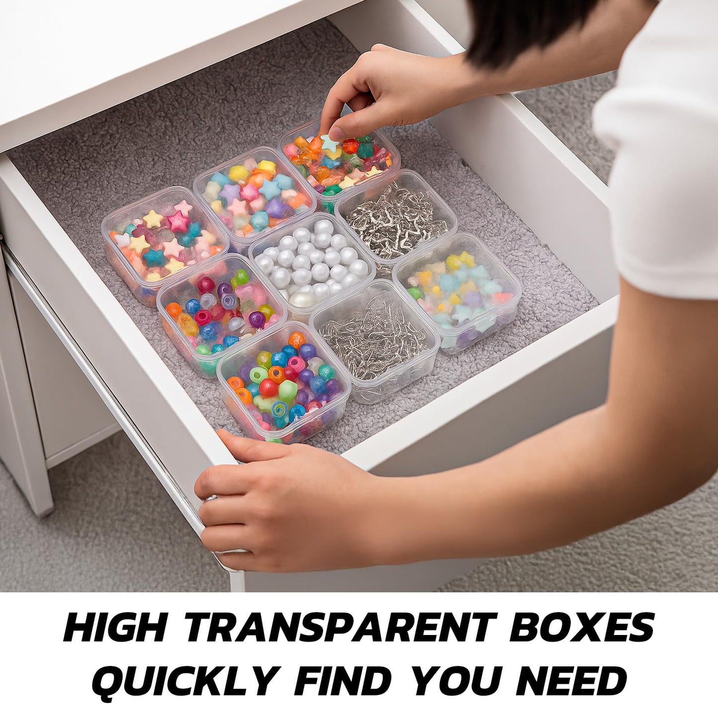 120 Pcs Clear Plastic Beads Storage Containers Box Mini Sizes Rectangular Boxes Small Empty Organizer for Collecting Small Items, Jewelry, Hardware, Arts Crafts Accessories