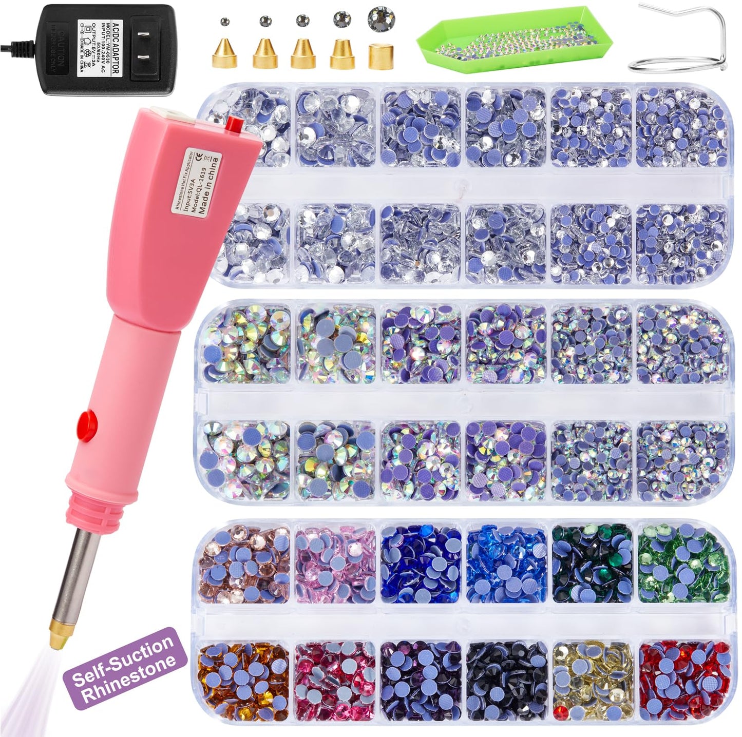 GLOCTO bedazzler kit with Rhinestones self Suction auto Pickup Stones hot fix applicator Tool with 5,000 Pieces of Rhinestones, Perfect for Adding Sparkle to Clothing, Fabric, and Craft Projects