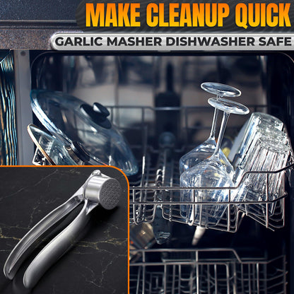 Stainless Steel Garlic Press - Ginger Mincer with 37 Built-In Studs for Maximum Extraction, for Garlic, Ginger and Soft Nuts - Ergonomic Handle, Dishwasher Safe and Rust-Resistant, No Peel Needed