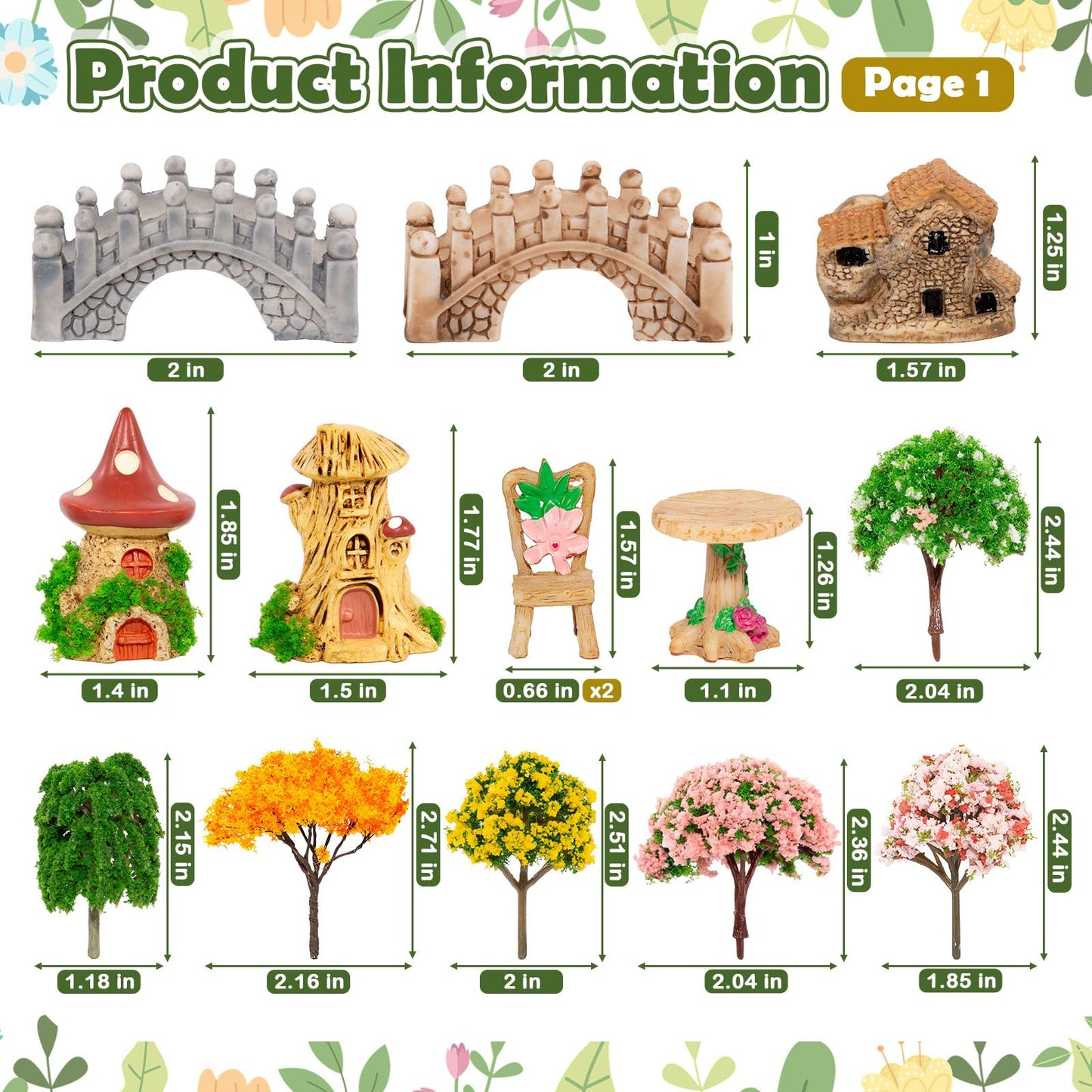 65 Pcs Mini Fairy Garden Accessories, Resin Ornaments Kit with Bridge, Mushroom, Fence, Animals for DIY Bonsai, Potted Plants & Tabletop Landscape Decor