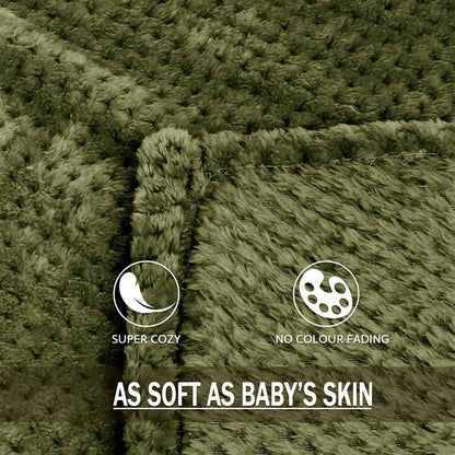 Exclusivo Mezcla Fleece Throw Blanket Extra Large, Super Soft and Warm Blankets for Couch, Sofa and Bed Waffle Textured, Cozy, Fuzzy and Lightweight (Olive Green, 50x70 Inches)