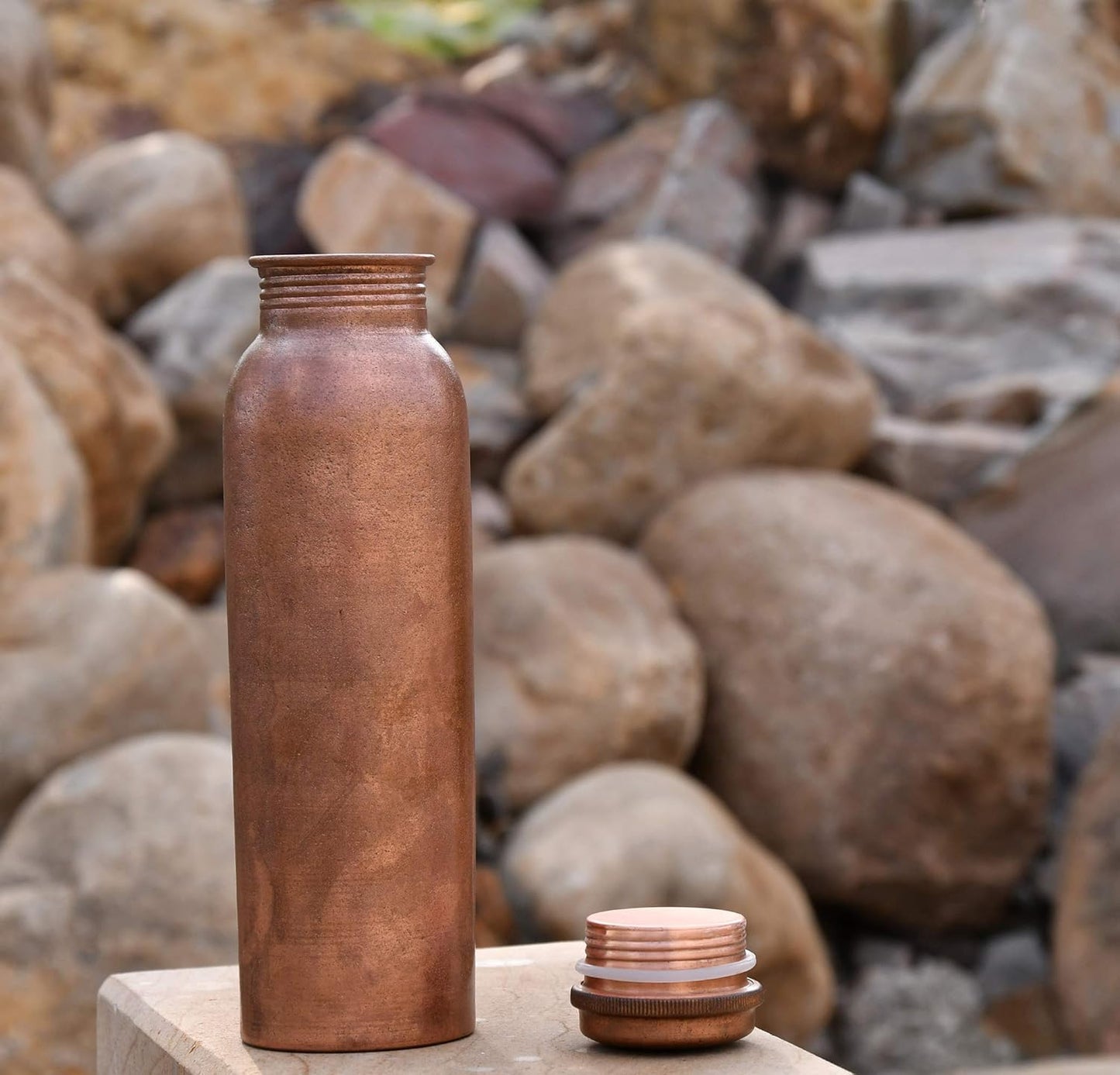 De Kulture Handmade Vintage Pure Copper Water Bottle with Cap - Ideal Drinkware with Ayurveda Benefits, 2.75x10 Inches