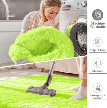 OLANLY Machine Washable 2x6 Runner Rug - Soft Fluffy Shaggy Design for Bedroom & Hallway | Lime Green Home Decor