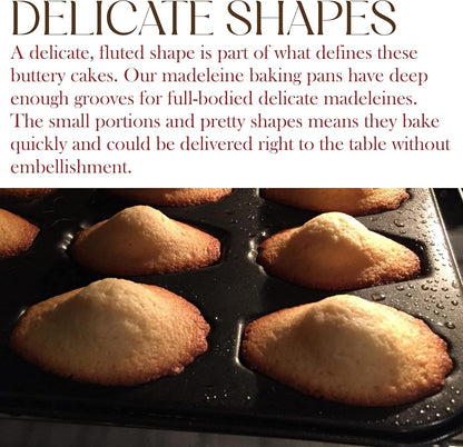 Bellemain Madeleine Pan - 12-Well Nonstick Tea Cake Pan for 12 Madeleines, Warp-Resistant Carbon Steel (2-Pack)