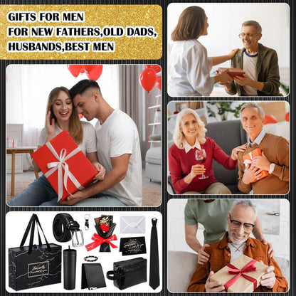 Tioncy 10 Pcs Father Day Gift Basket for Men,Gift Basket Box Kit 16 oz Tumblers Wallet Tie Belt Anniversary Birthday Present for Dad Husband Him Boyfriend(General)